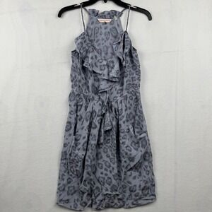 Rebecca Taylor Women's Gray Leopard Print Silk‎ Ruffle Sleeveless Dress